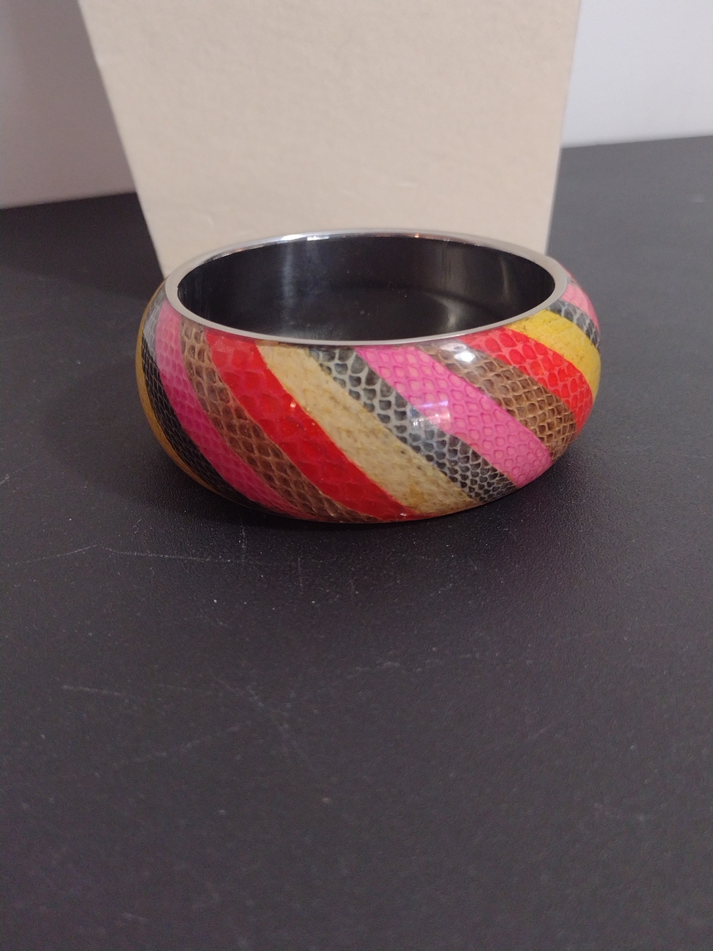 Striped Multicolor Resin Bangle Bracelet - Pink, Red, Yellow, Brown, Black